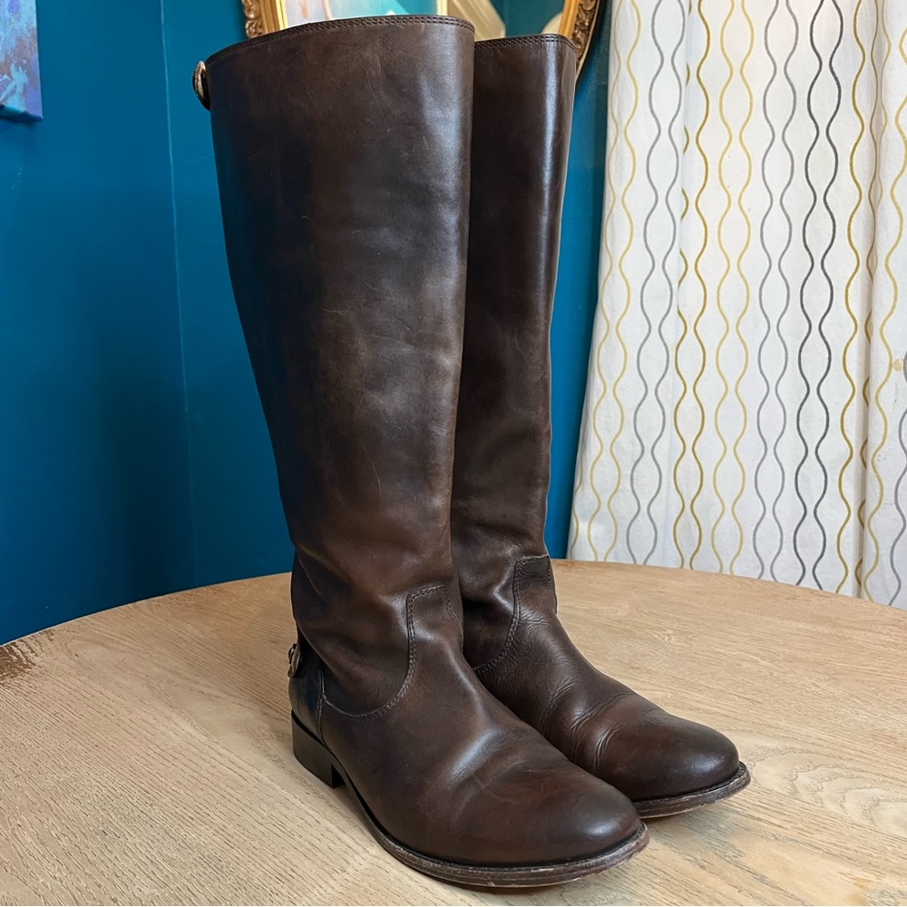 Frye Tall Riding Boots in Dark Brown Leather